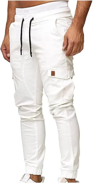 Men's Cargo Pants Stretch Skinny Fit Drawstring Cycling Climbing Trouser Casual Stylish Slacks Tapered Sweatpants