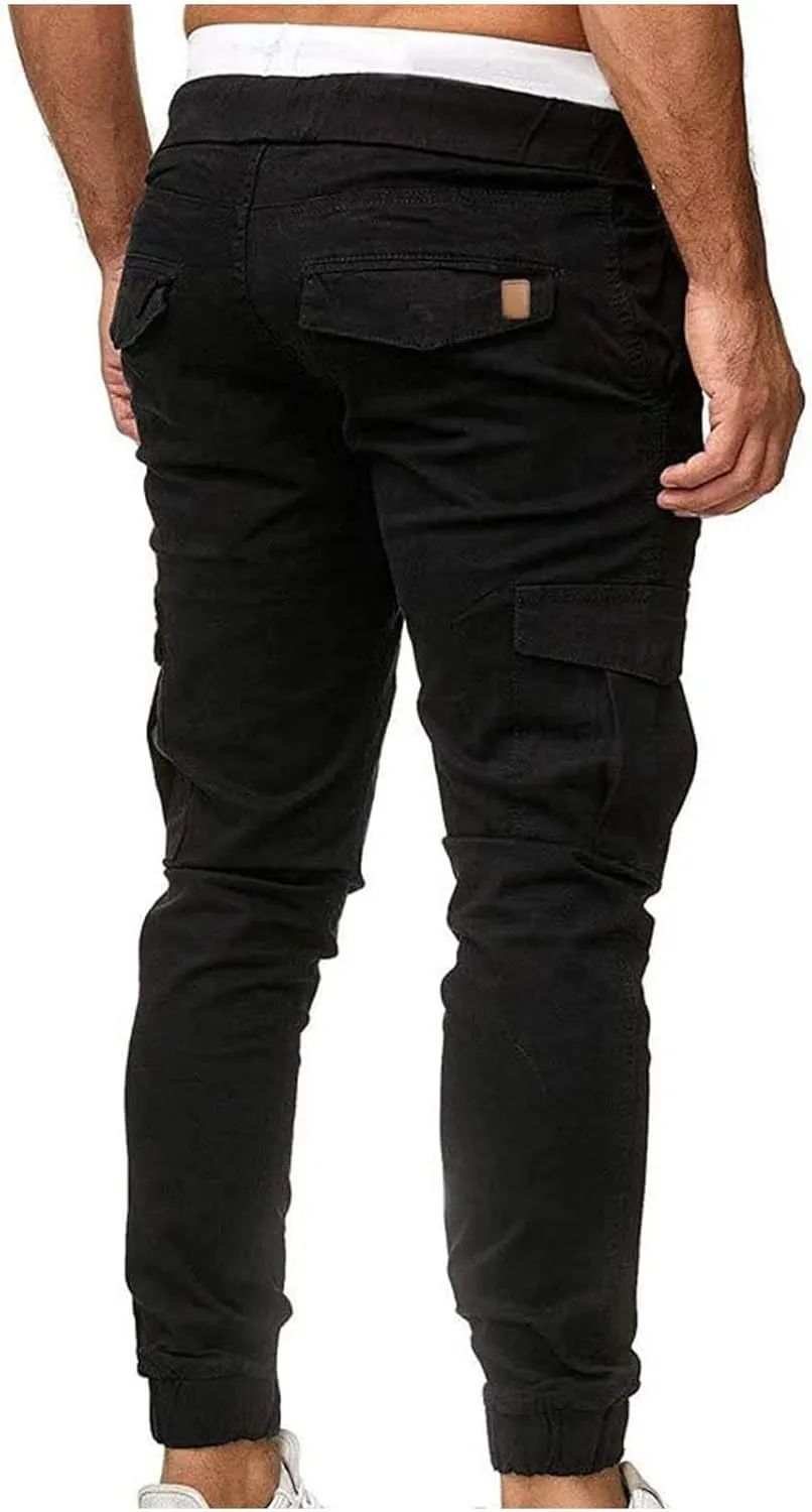Men's Cargo Pants Stretch Skinny Fit Drawstring Cycling Climbing Trouser Casual Stylish Slacks Tapered Sweatpants