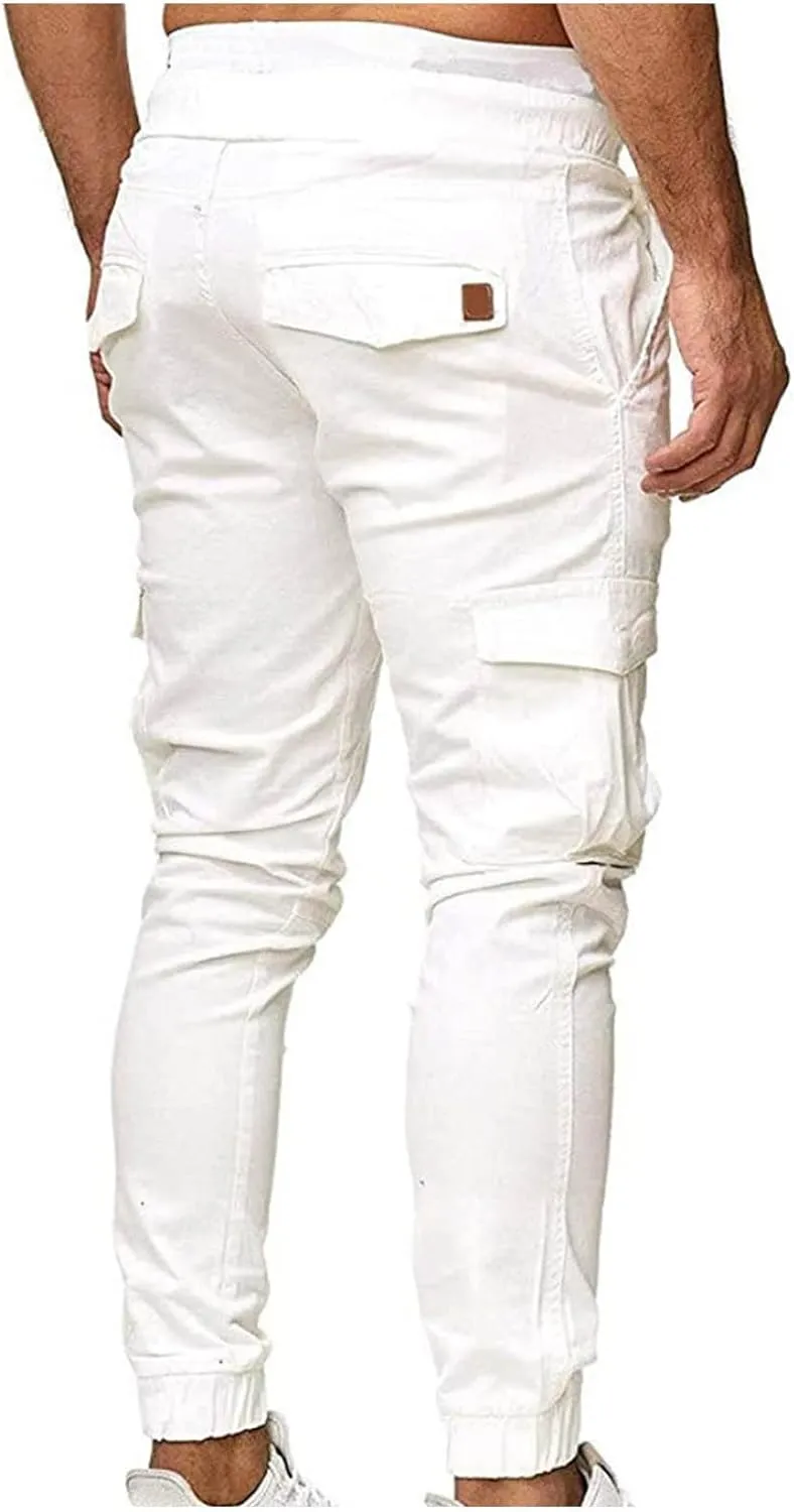 Men's Cargo Pants Stretch Skinny Fit Drawstring Cycling Climbing Trouser Casual Stylish Slacks Tapered Sweatpants