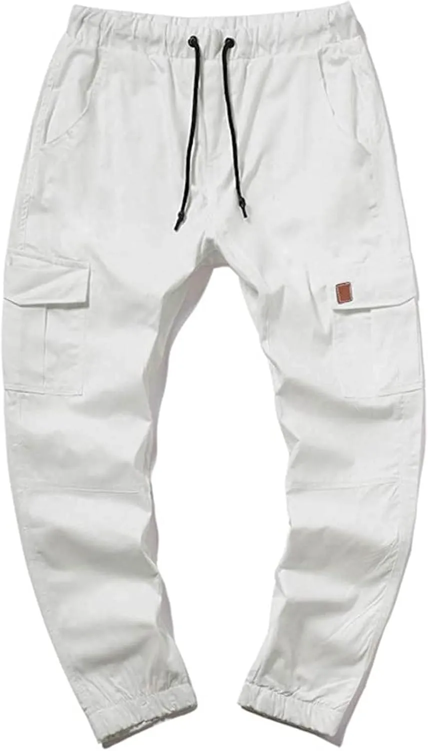 Men's Cargo Pants Stretch Skinny Fit Drawstring Cycling Climbing Trouser Casual Stylish Slacks Tapered Sweatpants