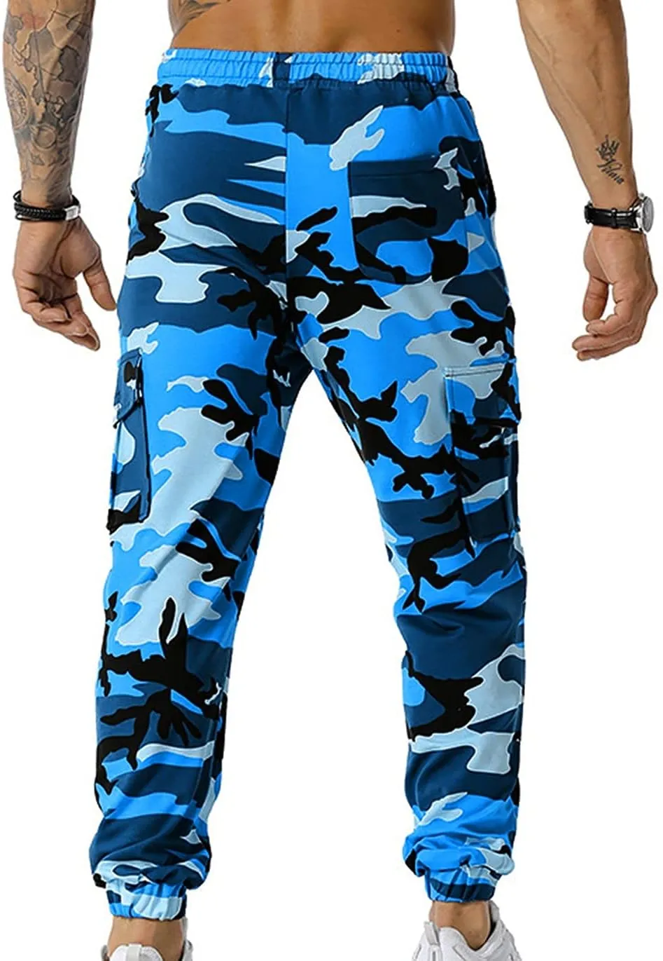 Mens Cargo Pants with Pockets Casual Camouflage Hiking Pants Stretch Drawstring Camo Work Pants Outdoor Trousers