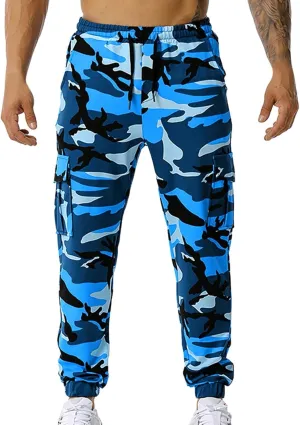 Mens Cargo Pants with Pockets Casual Camouflage Hiking Pants Stretch Drawstring Camo Work Pants Outdoor Trousers