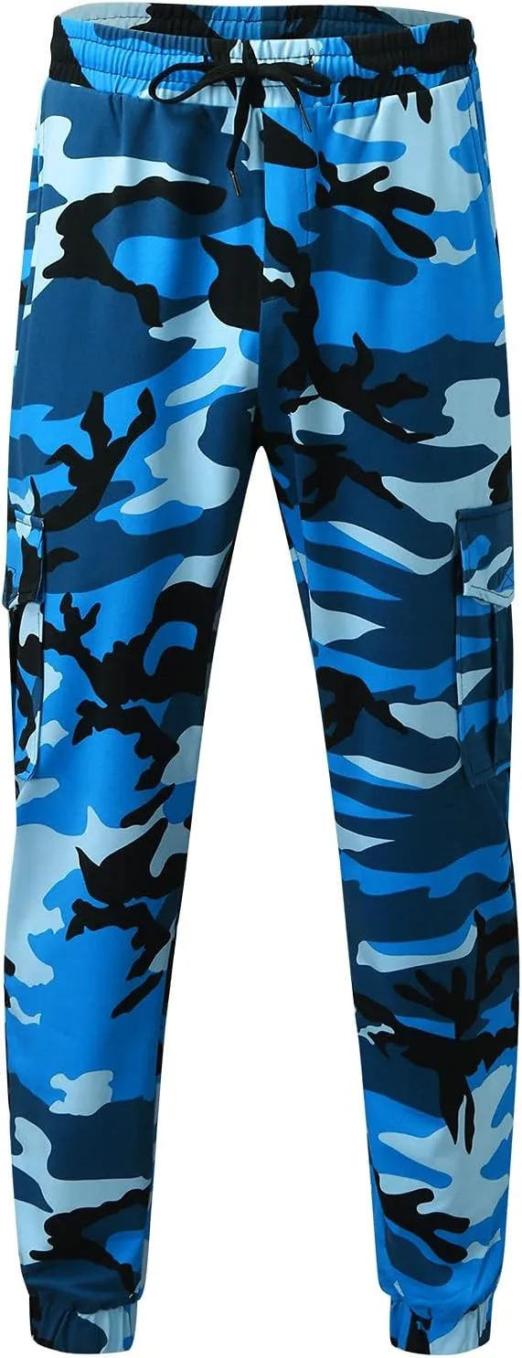 Mens Cargo Pants with Pockets Casual Camouflage Hiking Pants Stretch Drawstring Camo Work Pants Outdoor Trousers