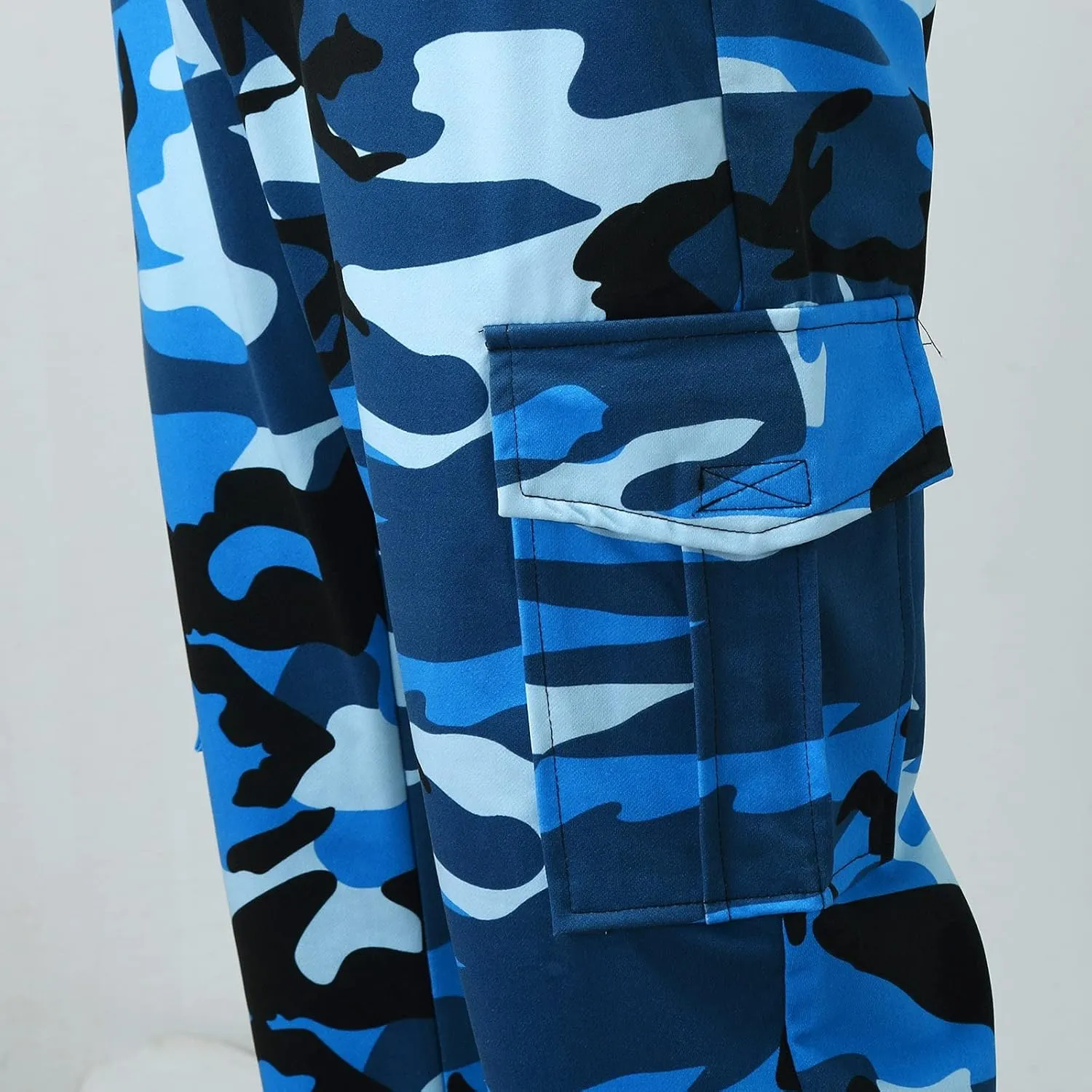 Mens Cargo Pants with Pockets Casual Camouflage Hiking Pants Stretch Drawstring Camo Work Pants Outdoor Trousers