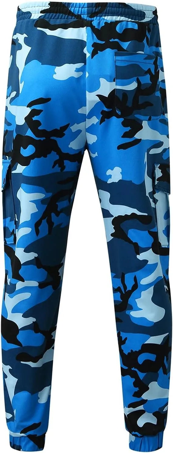 Mens Cargo Pants with Pockets Casual Camouflage Hiking Pants Stretch Drawstring Camo Work Pants Outdoor Trousers