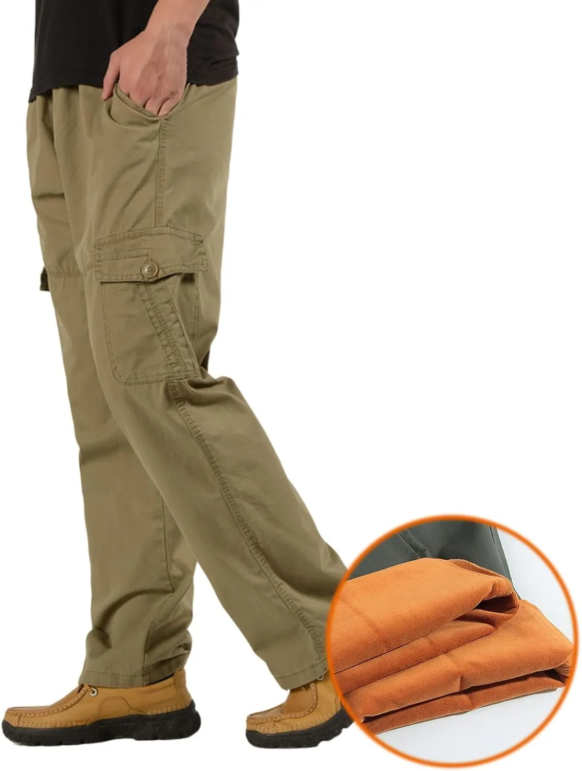 Mens Cargo Pants,Elastic Waist Sweatpants Straight Leg Casual Long Trousers Light Jogger Pants with Flap Pockets