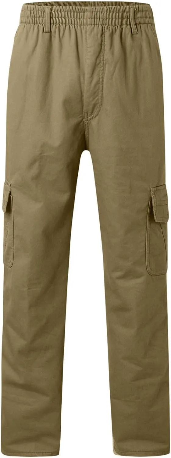 Mens Cargo Pants,Elastic Waist Sweatpants Straight Leg Casual Long Trousers Light Jogger Pants with Flap Pockets