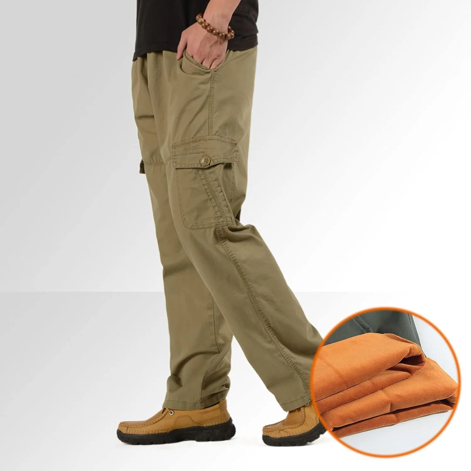 Mens Cargo Pants,Elastic Waist Sweatpants Straight Leg Casual Long Trousers Light Jogger Pants with Flap Pockets