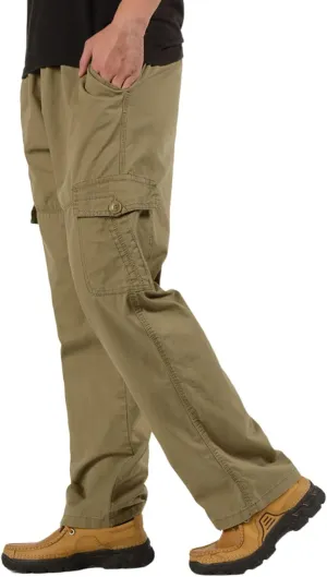 Mens Cargo Pants,Elastic Waist Sweatpants Straight Leg Casual Long Trousers Light Jogger Pants with Flap Pockets