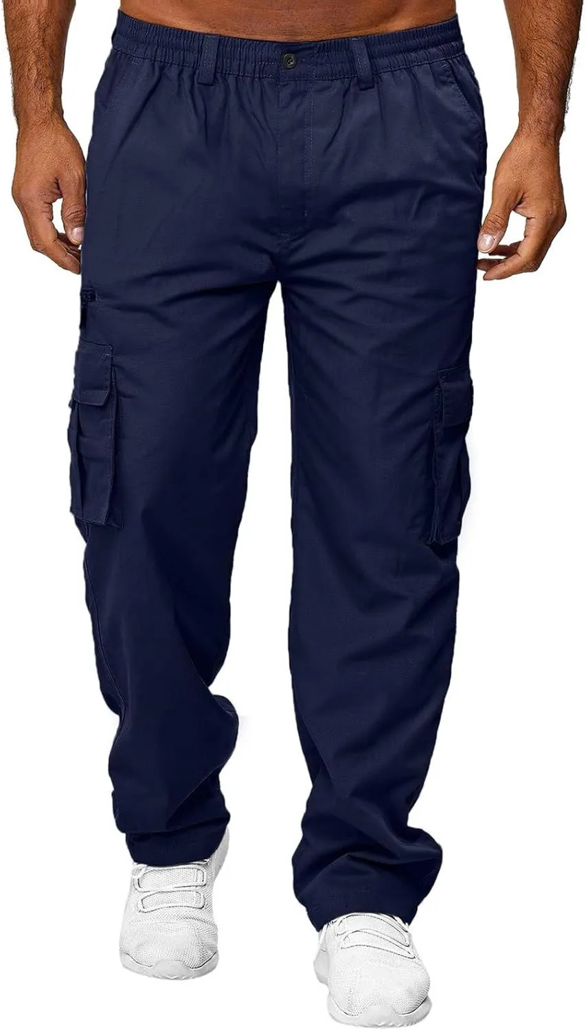 Men's Cargo Tactical Pants Hat Multi Woven Pocket Foot Rope Solid Pants Street Cargo Tie Cargo Pockets Casual