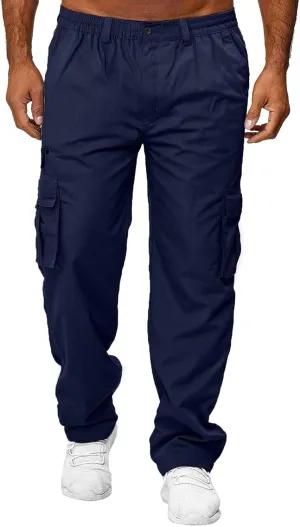 Men's Cargo Tactical Pants Hat Multi Woven Pocket Foot Rope Solid Pants Street Cargo Tie Cargo Pockets Casual