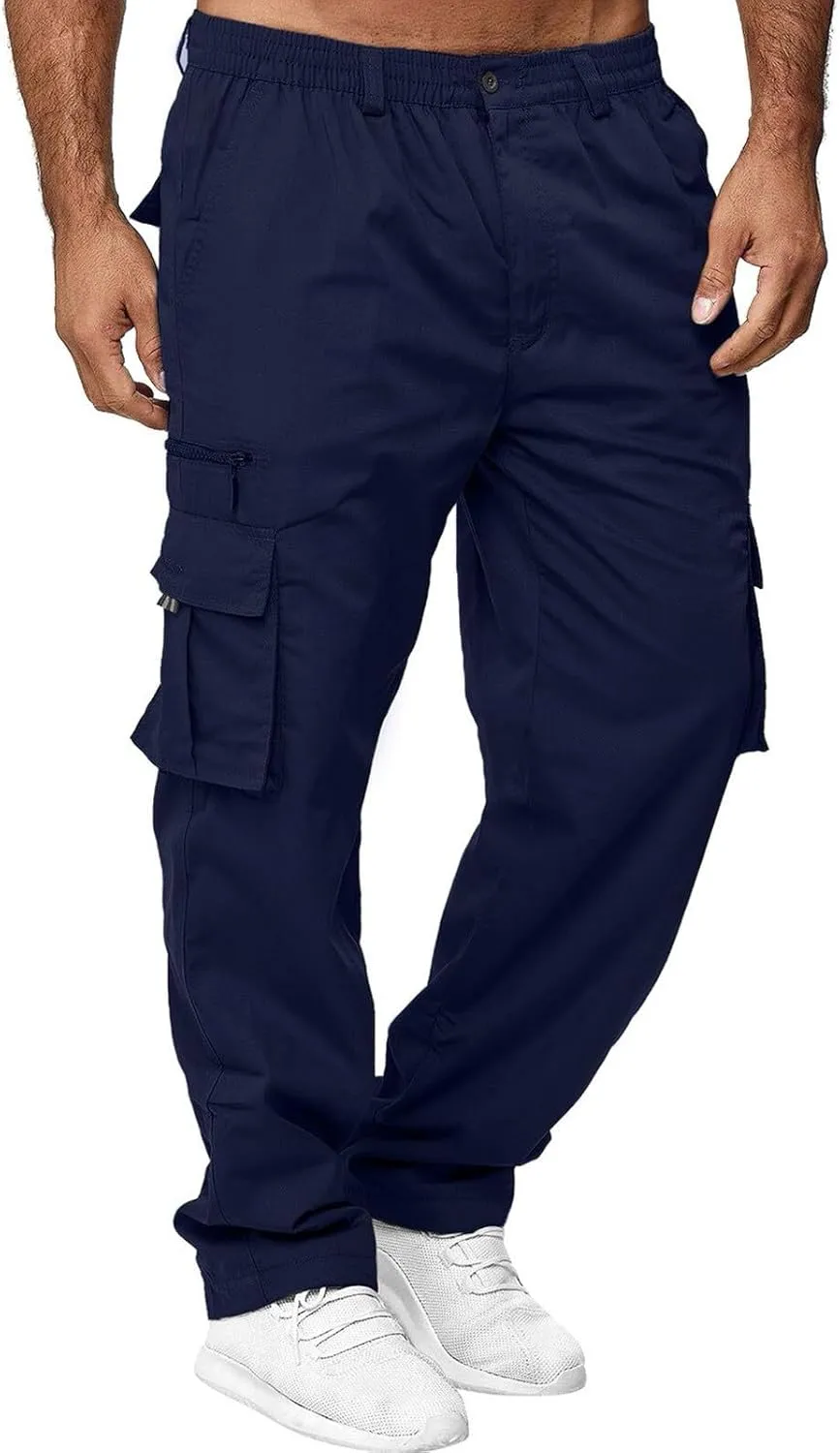 Men's Cargo Tactical Pants Hat Multi Woven Pocket Foot Rope Solid Pants Street Cargo Tie Cargo Pockets Casual