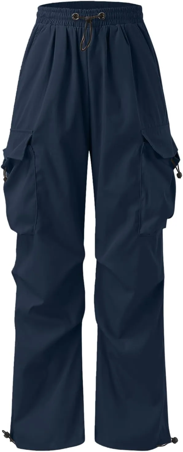 Mens Cargo Work Pant Wide Leg Casual Joggers Drawstring Elastic Waist Combat Work Pant with Pockets