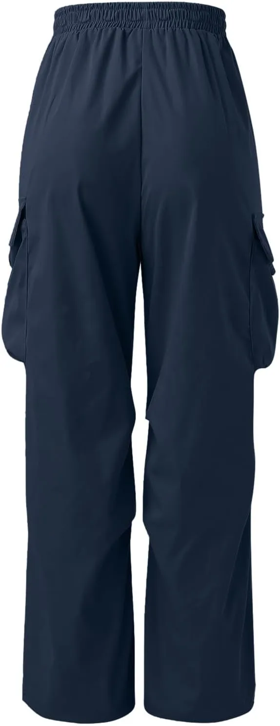 Mens Cargo Work Pant Wide Leg Casual Joggers Drawstring Elastic Waist Combat Work Pant with Pockets