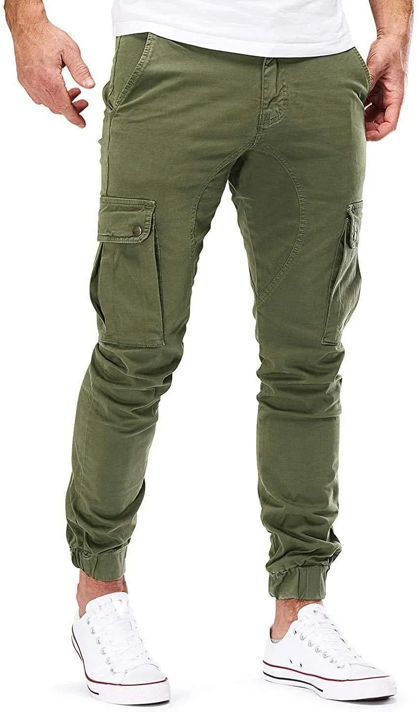Men's Casual Cargo Pant Slim Fit Hiking Pants Stretch Stylish Baggy Pants Tactical Trousers with Multi Pockets
