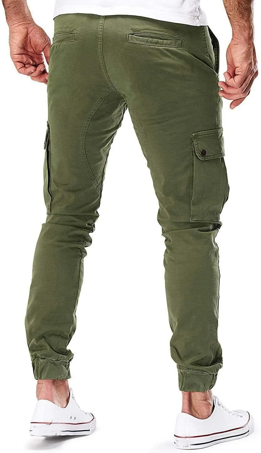 Men's Casual Cargo Pant Slim Fit Hiking Pants Stretch Stylish Baggy Pants Tactical Trousers with Multi Pockets