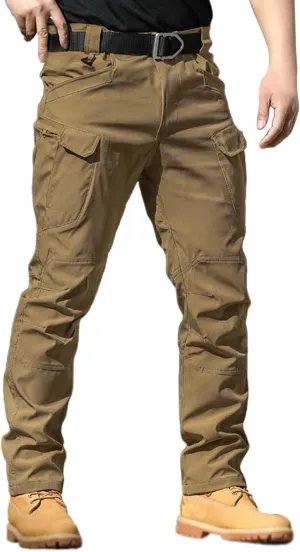 Men's Casual Cargo Pants Straight Leg Stretch Trousers Hiking Tactical Wild Loose-fit Outdoor Pants with Flap Pockets