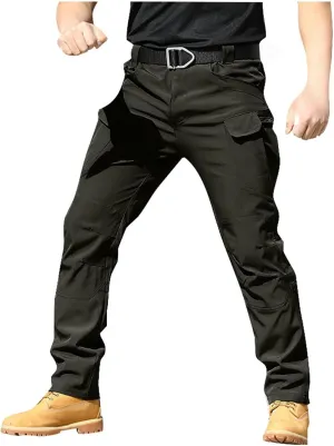 Men's Casual Cargo Pants Straight Leg Stretch Trousers Hiking Tactical Wild Loose-fit Outdoor Pants with Flap Pockets