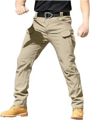 Men's Casual Cargo Pants Straight Leg Stretch Trousers Hiking Tactical Wild Loose-fit Outdoor Pants with Flap Pockets