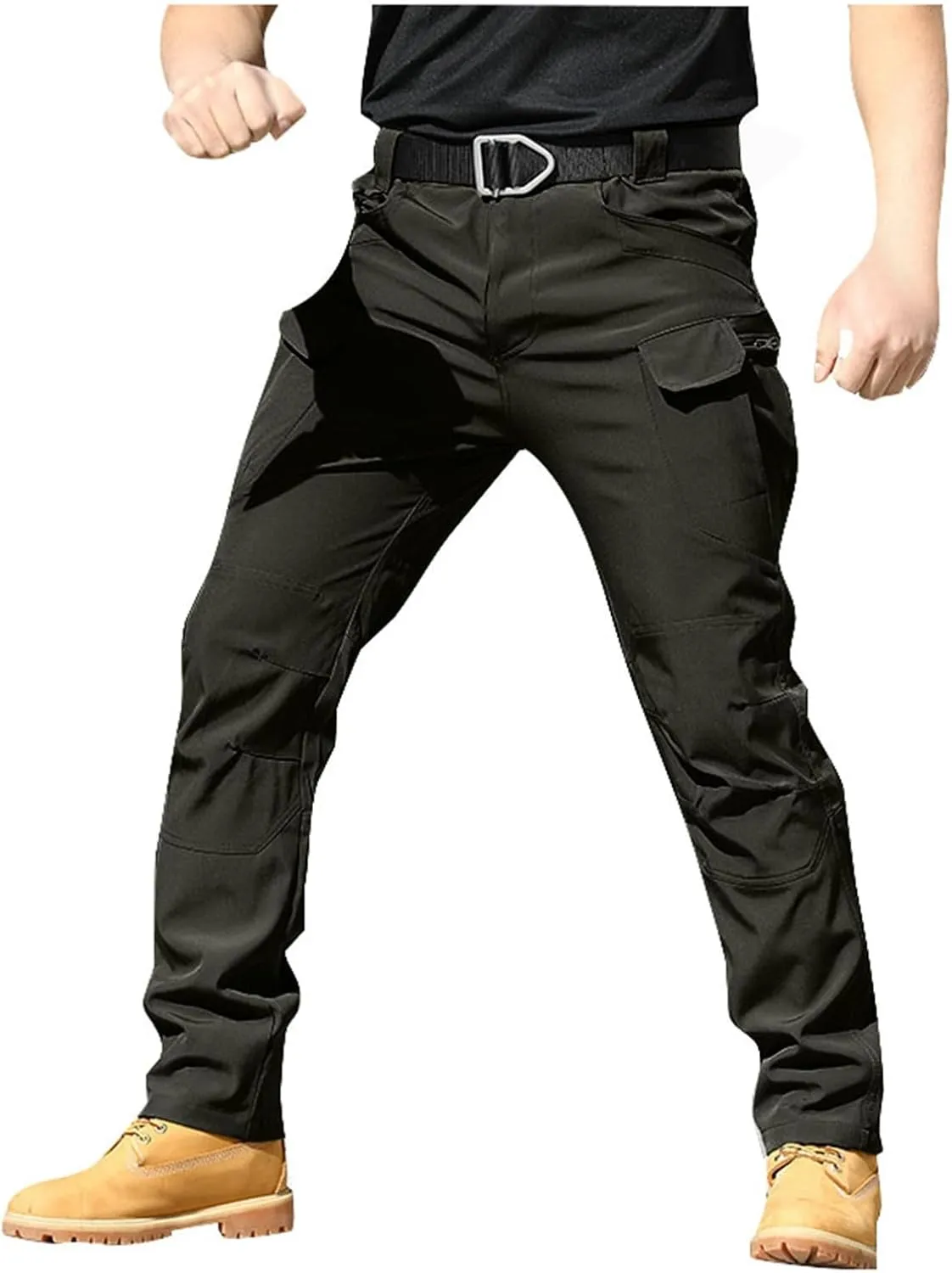 Men's Casual Cargo Pants Straight Leg Stretch Trousers Hiking Tactical Wild Loose-fit Outdoor Pants with Flap Pockets