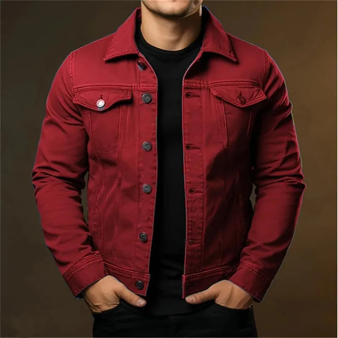 Men's Casual Denim Jackets Solid Turn Down Collar Streetwear Denim Jacket