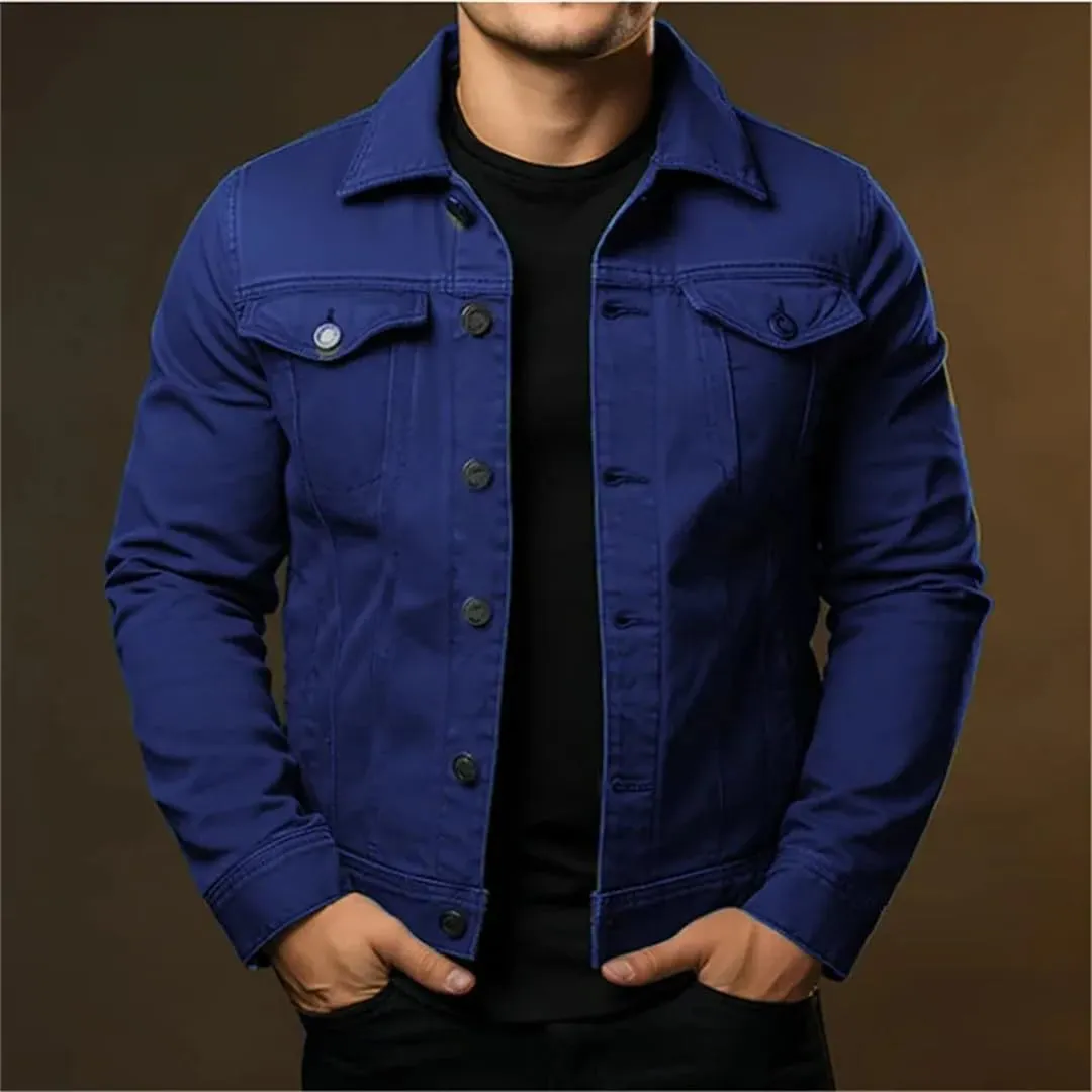 Men's Casual Denim Jackets Solid Turn Down Collar Streetwear Denim Jacket
