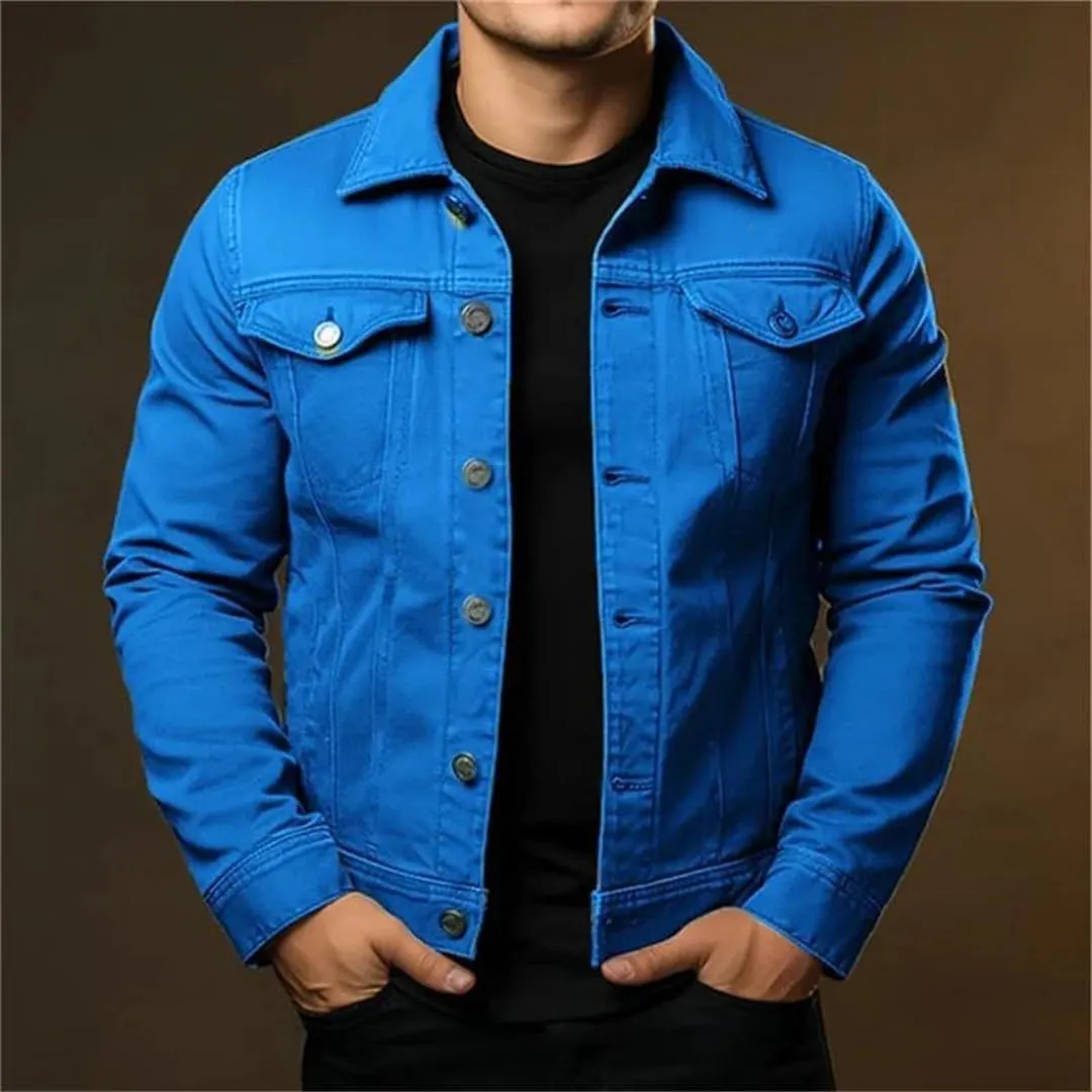 Men's Casual Denim Jackets Solid Turn Down Collar Streetwear Denim Jacket