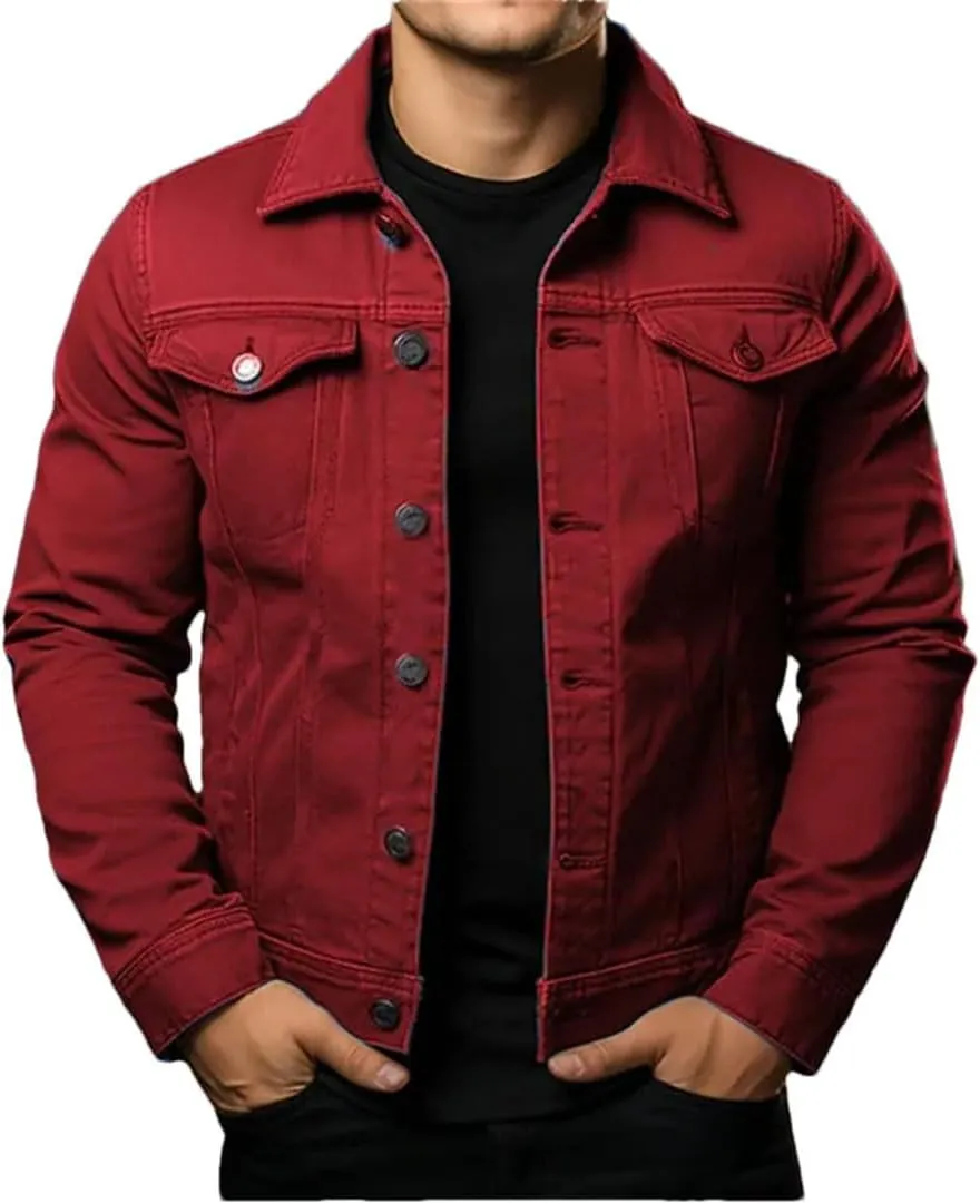 Men's Casual Denim Jackets Solid Turn Down Collar Streetwear Denim Jacket