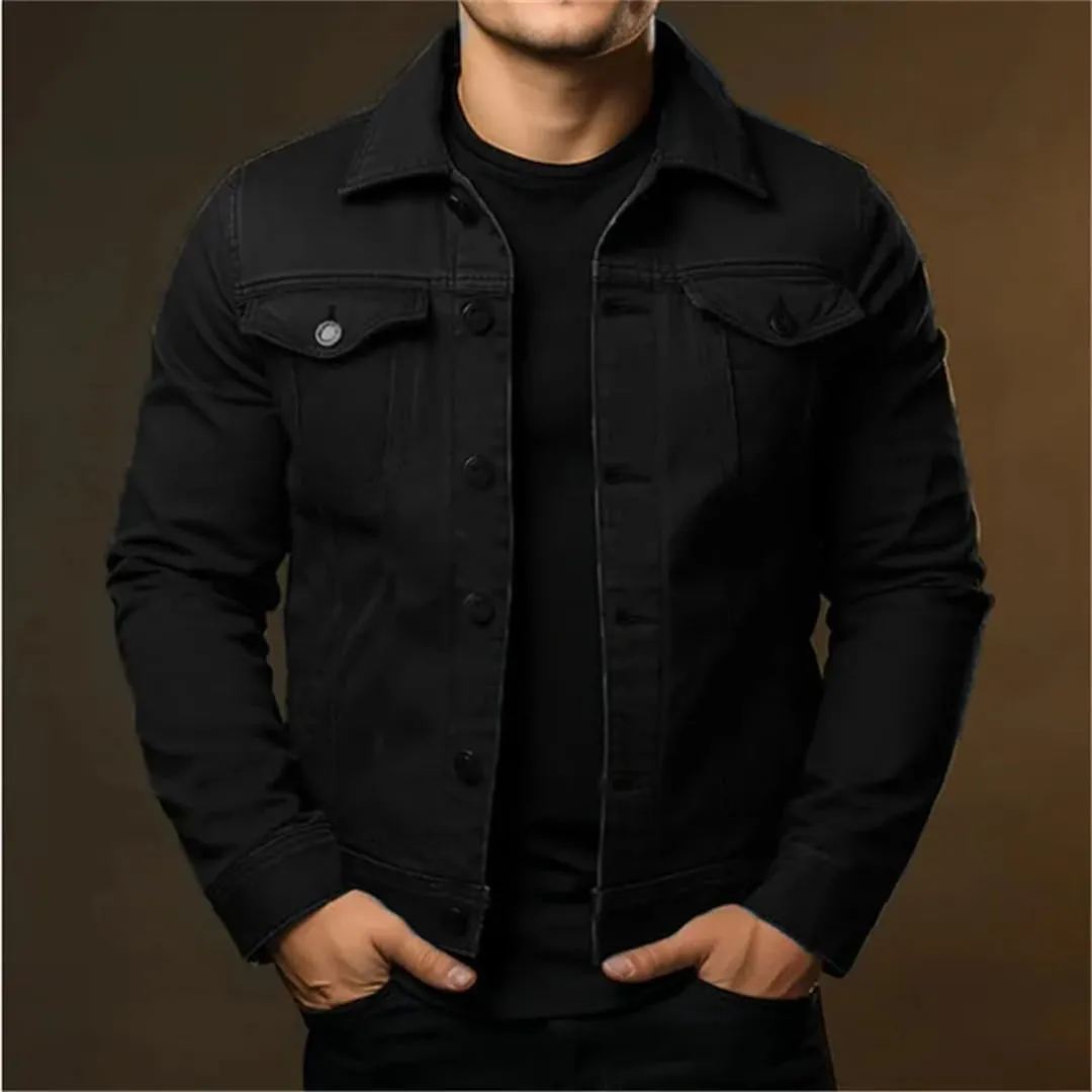 Men's Casual Denim Jackets Solid Turn Down Collar Streetwear Denim Jacket
