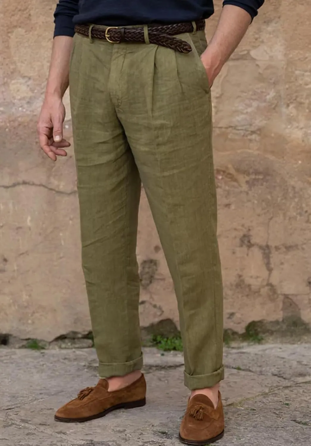 Men's Casual Linen Dress Pants Lightweight Breathable Summer Wedding Beach Trousers