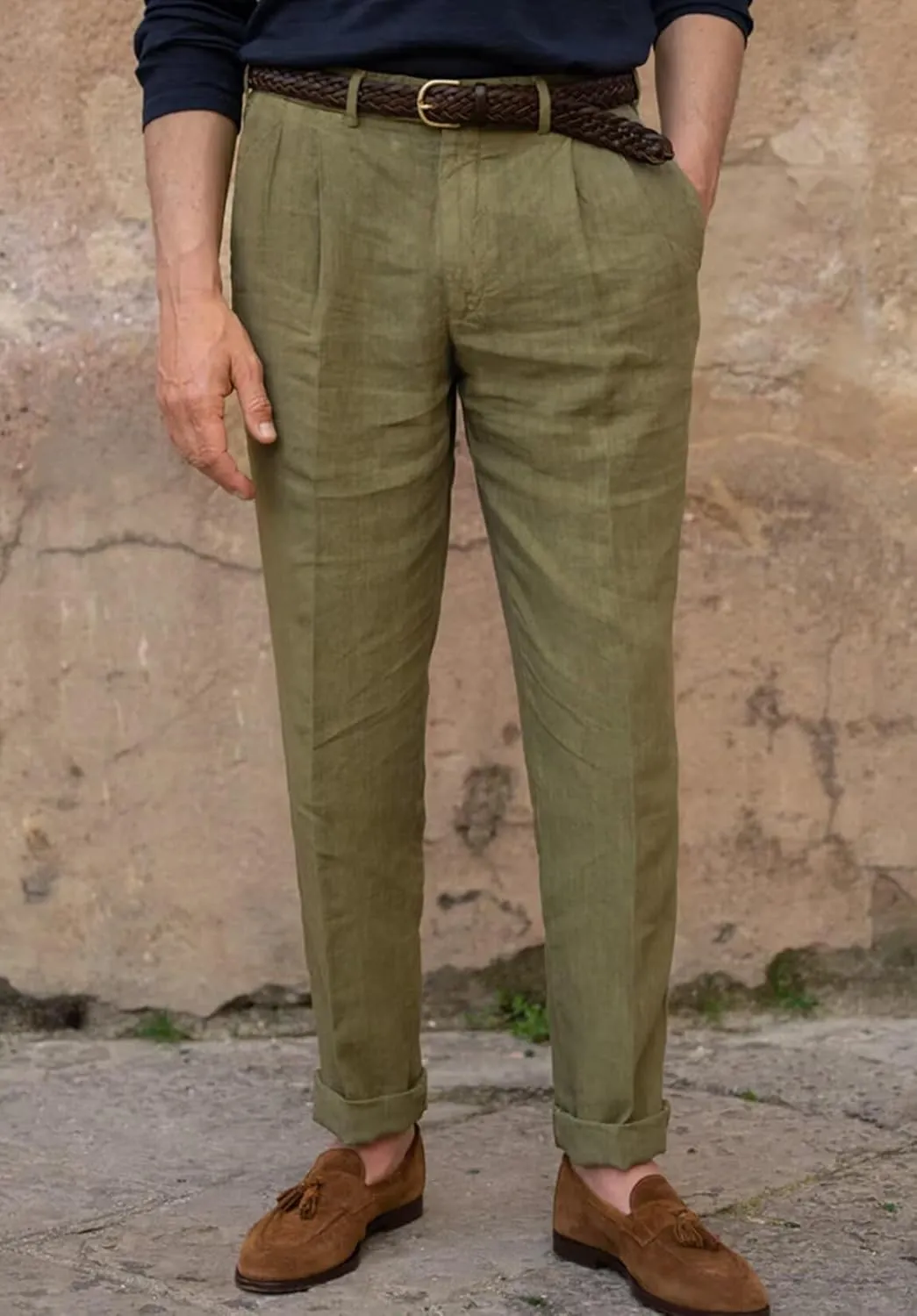 Men's Casual Linen Dress Pants Lightweight Breathable Summer Wedding Beach Trousers