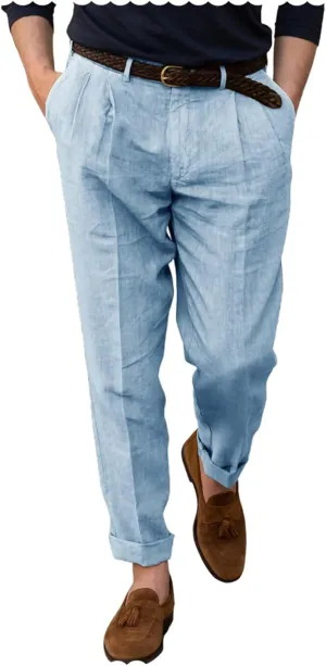 Men's Casual Linen Dress Pants Lightweight Breathable Summer Wedding Beach Trousers