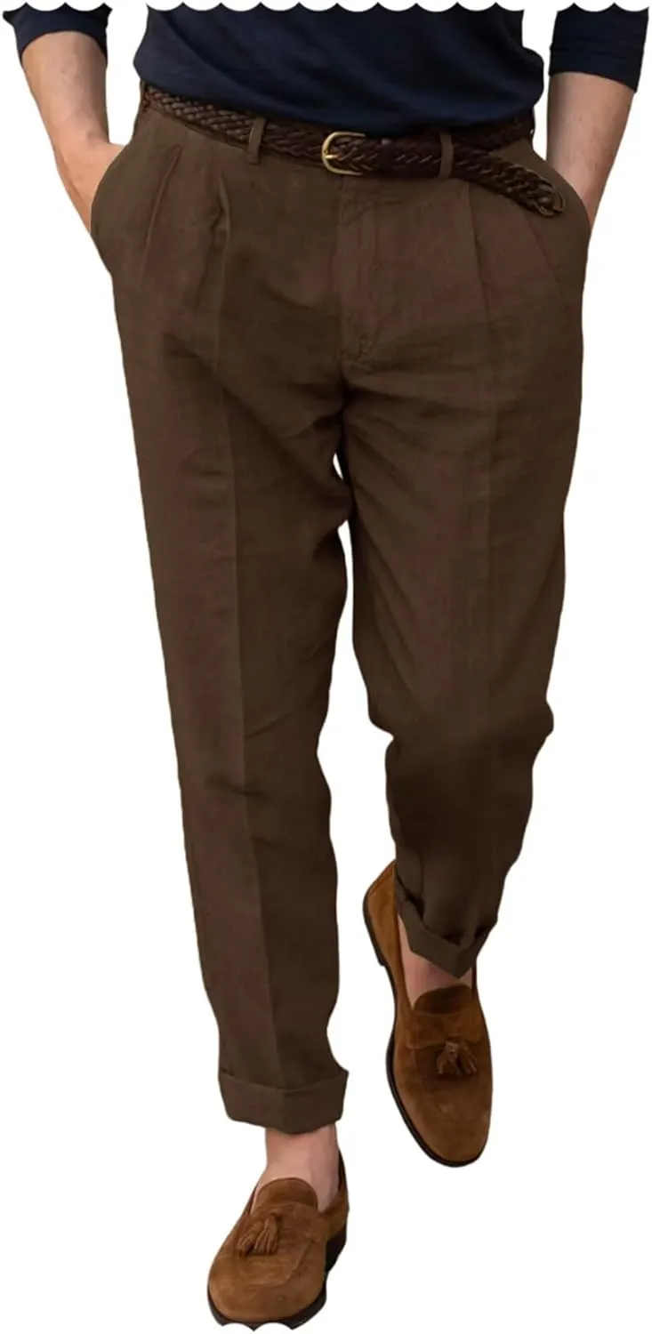 Men's Casual Linen Dress Pants Lightweight Breathable Summer Wedding Beach Trousers