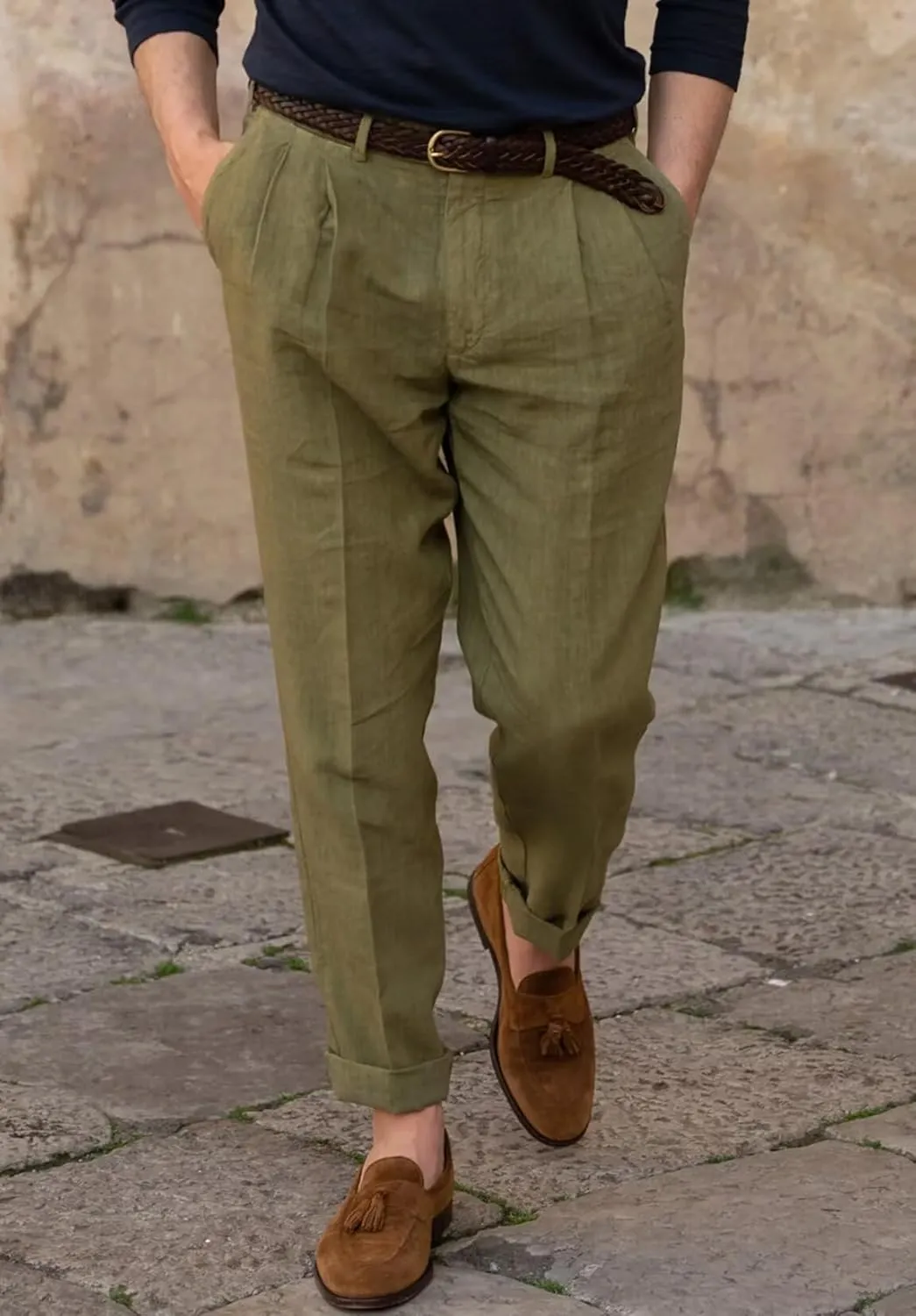 Men's Casual Linen Dress Pants Lightweight Breathable Summer Wedding Beach Trousers