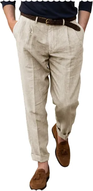 Men's Casual Linen Dress Pants Lightweight Breathable Summer Wedding Beach Trousers