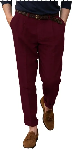 Men's Casual Linen Dress Pants Lightweight Breathable Summer Wedding Beach Trousers