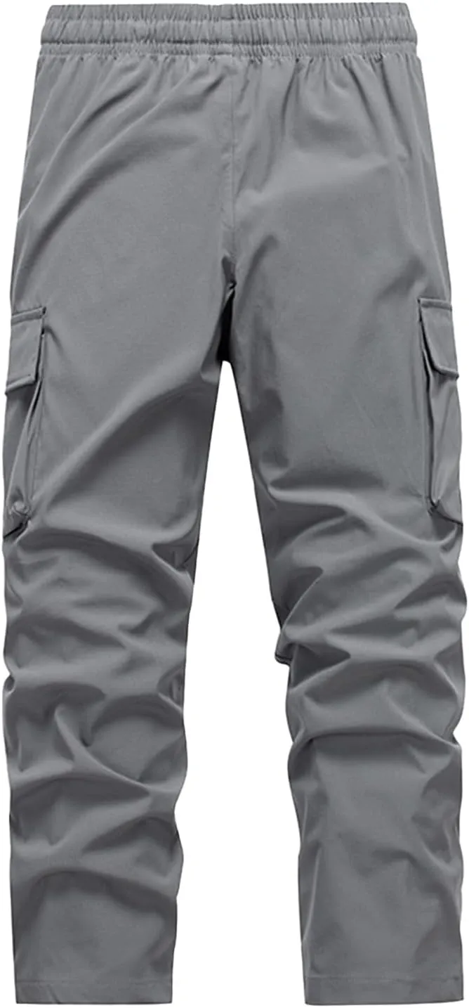 Men's Casual Multi-Pockets Cargo Pants Loose Straight-Leg Work Pant Drawstring Elastic Waist Outdoor Fitness Pants