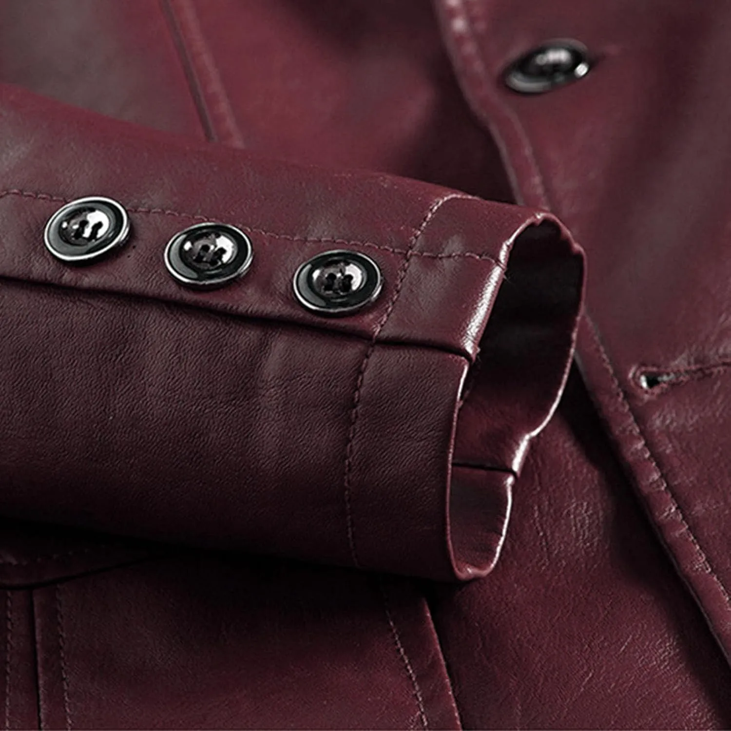 Men's Casual Notch Collar Leather Jacket Lightweight 2 Button Business Blazer Coat Fall Winter Slim Bomber Coats