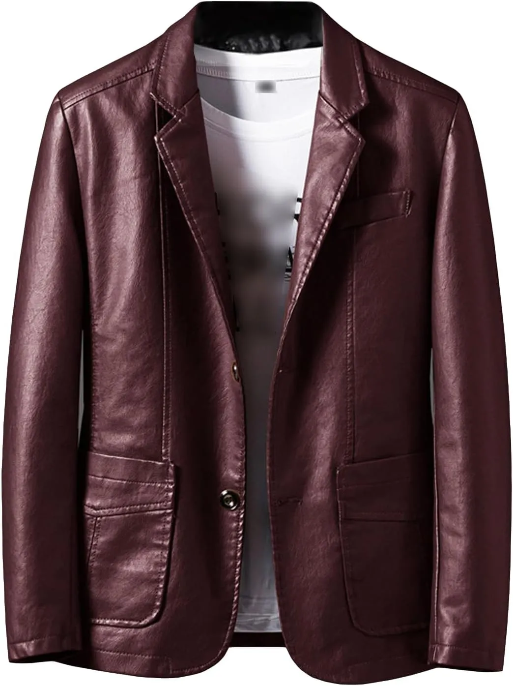 Men's Casual Notch Collar Leather Jacket Lightweight 2 Button Business Blazer Coat Fall Winter Slim Bomber Coats