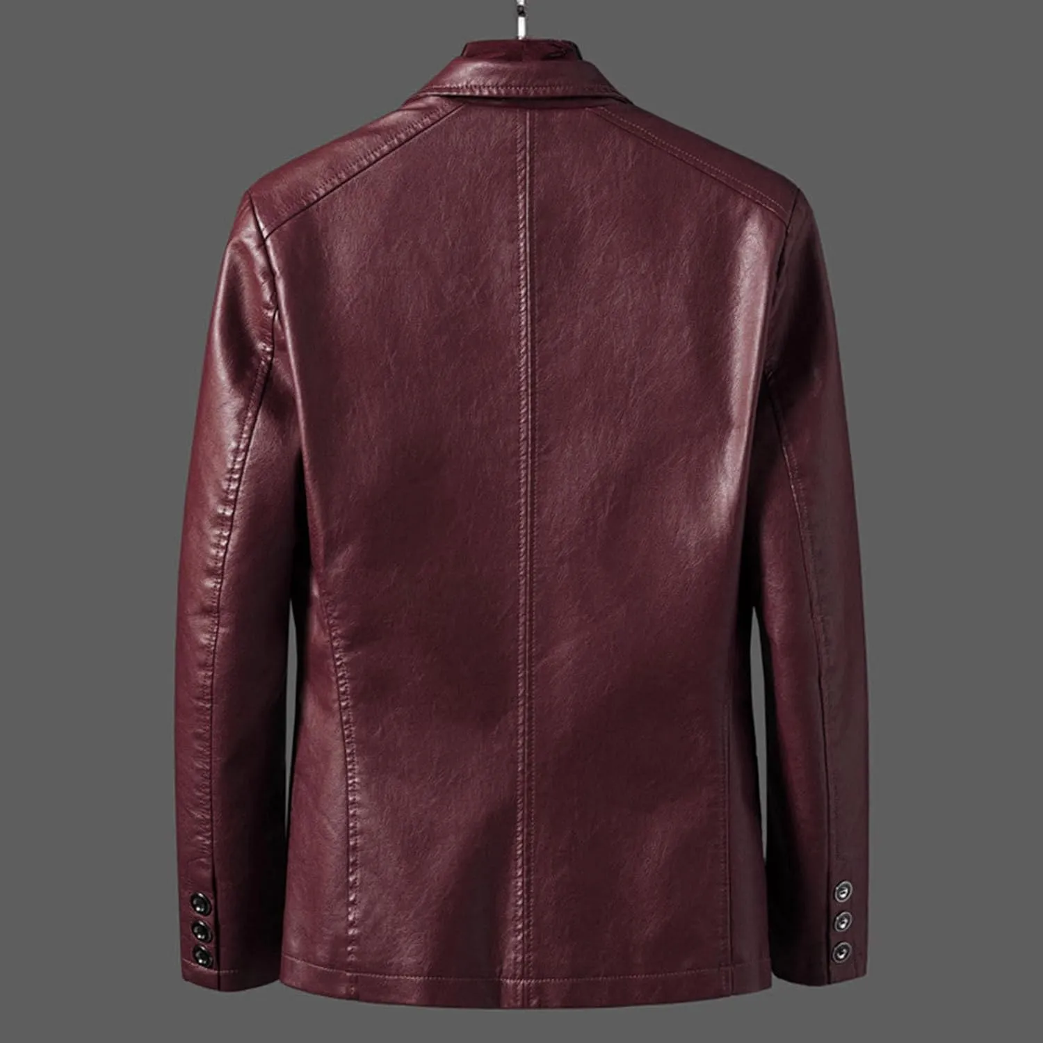 Men's Casual Notch Collar Leather Jacket Lightweight 2 Button Business Blazer Coat Fall Winter Slim Bomber Coats