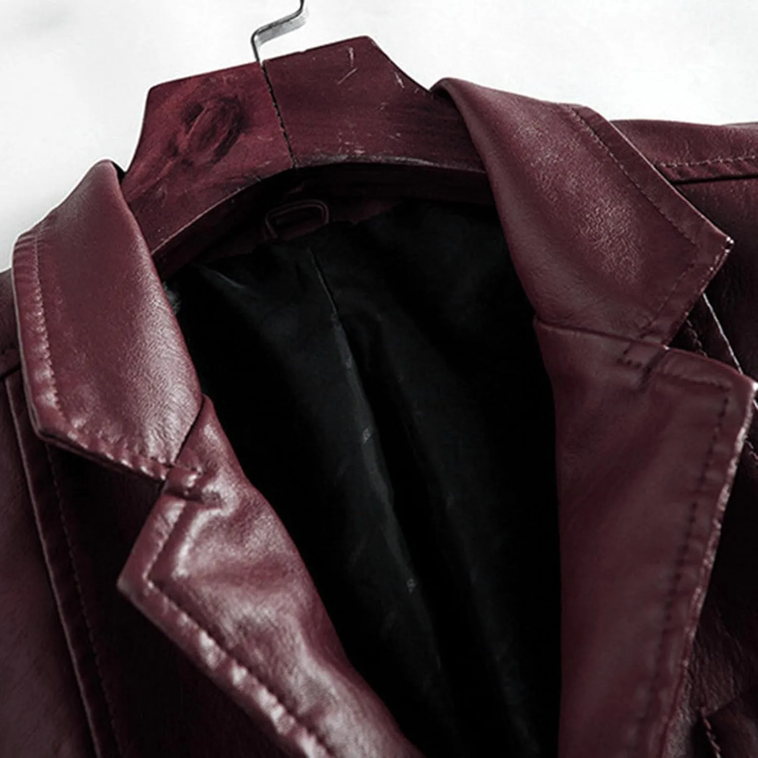 Men's Casual Notch Collar Leather Jacket Lightweight 2 Button Business Blazer Coat Fall Winter Slim Bomber Coats