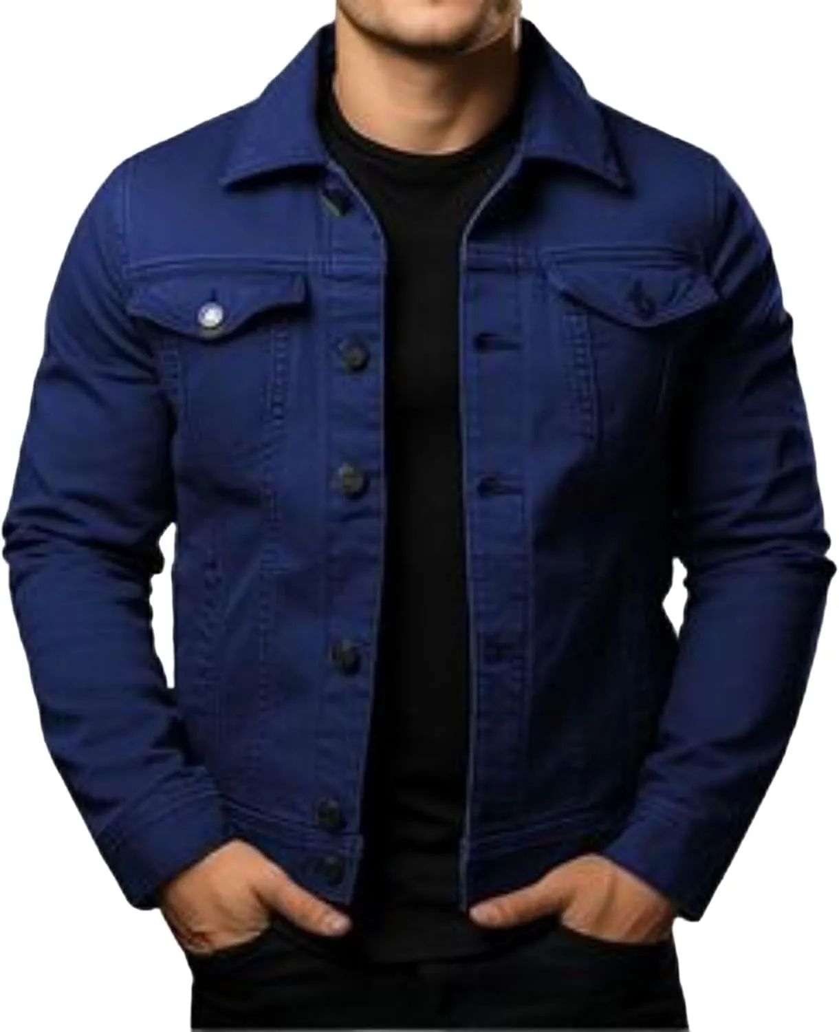 Men's Classic Denim Jean Jacket Regular Fit Button-Up Trucker Coat with Side Pockets