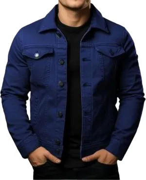 Men's Classic Denim Jean Jacket Regular Fit Button-Up Trucker Coat with Side Pockets