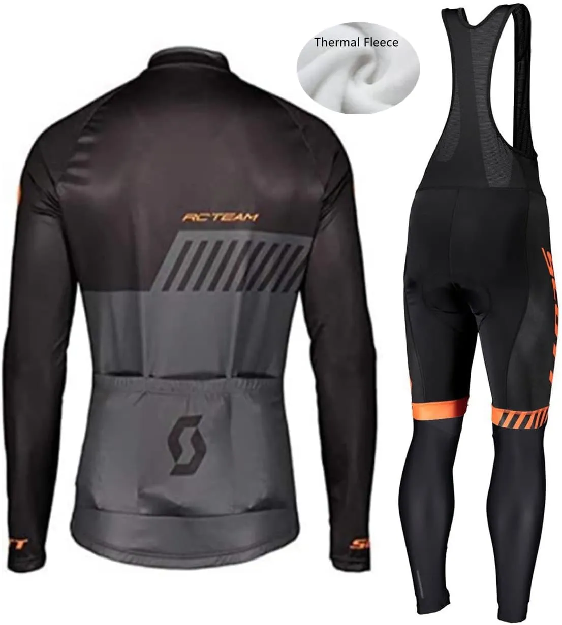 Men's Cycling Fleece Set Winter Long Sleeve Warm Cycling Clothing Padded Cycling Jersey with Padded Bib Pants
