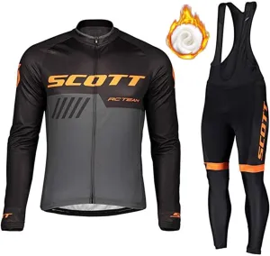 Men's Cycling Fleece Set Winter Long Sleeve Warm Cycling Clothing Padded Cycling Jersey with Padded Bib Pants