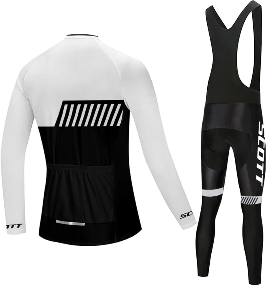 Men's Cycling Jersey Set Long Sleeve Bike Shirts Bicycle Clothing Cycling Bib Pants with 20D Gel Padded