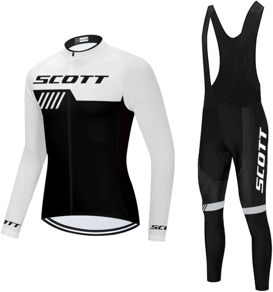 Men's Cycling Jersey Set Long Sleeve Bike Shirts Bicycle Clothing Cycling Bib Pants with 20D Gel Padded