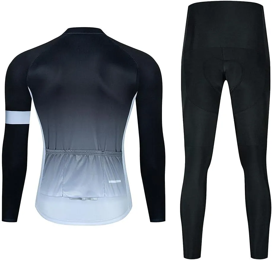 Men's Cycling Jersey Set Long Sleeve Cycling Clothing Road Bike Shirts Bicycle Jersey with 20D Gel Padded Long Pants