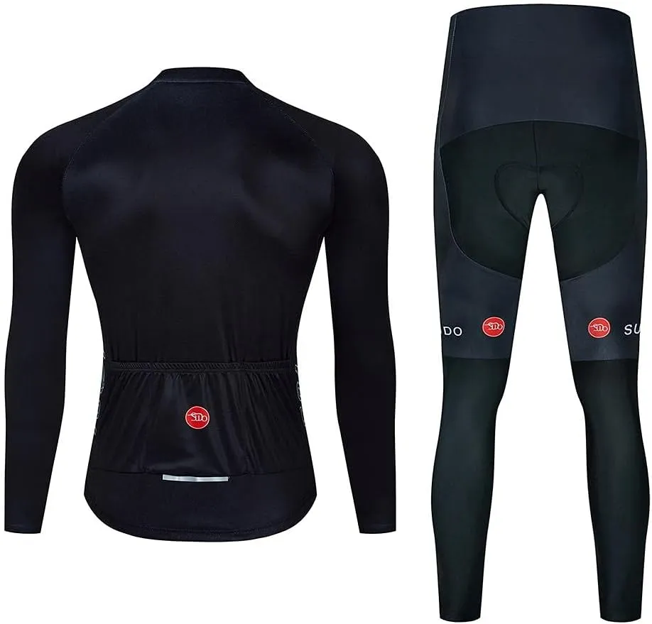 Men's Cycling Jersey Set Long Sleeve Cycling Clothing Road Bike Shirts Bicycle Jersey with 20D Gel Padded Long Pants