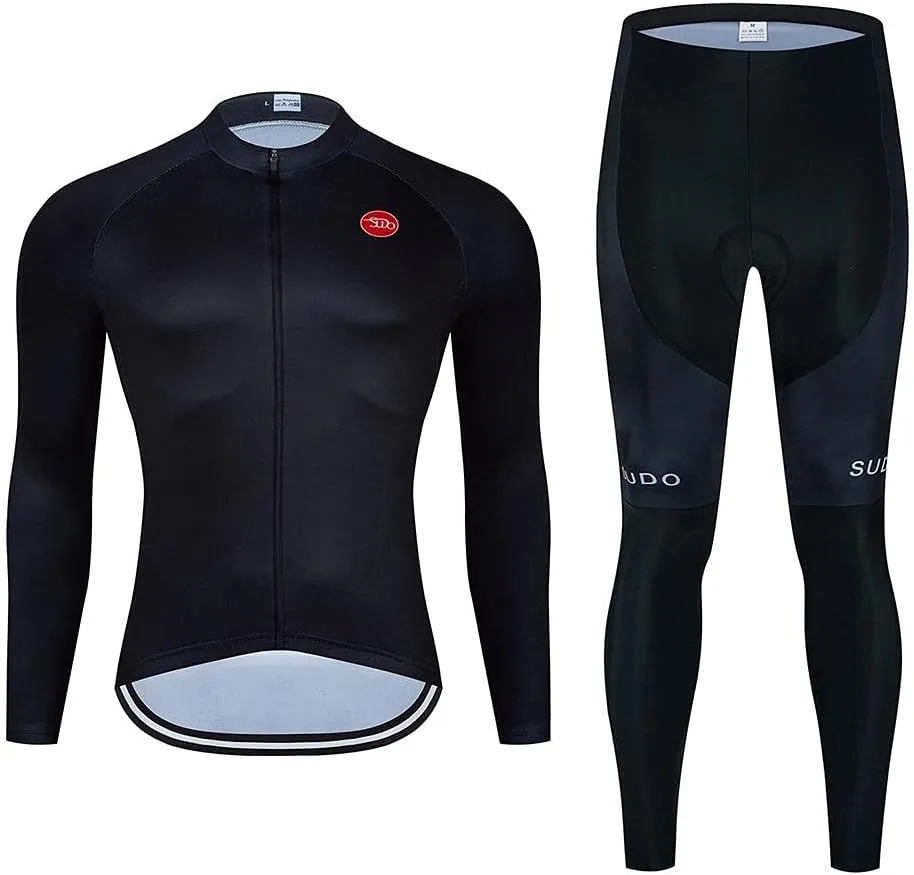 Men's Cycling Jersey Set Long Sleeve Cycling Clothing Road Bike Shirts Bicycle Jersey with 20D Gel Padded Long Pants